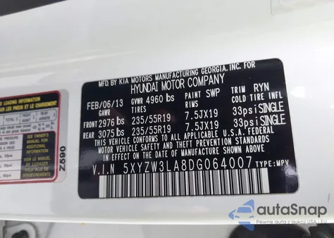 2013 Hyundai Santa Fe Sport 2.0T from USA, damaged, VIN 5XYZW3LA8DG064007